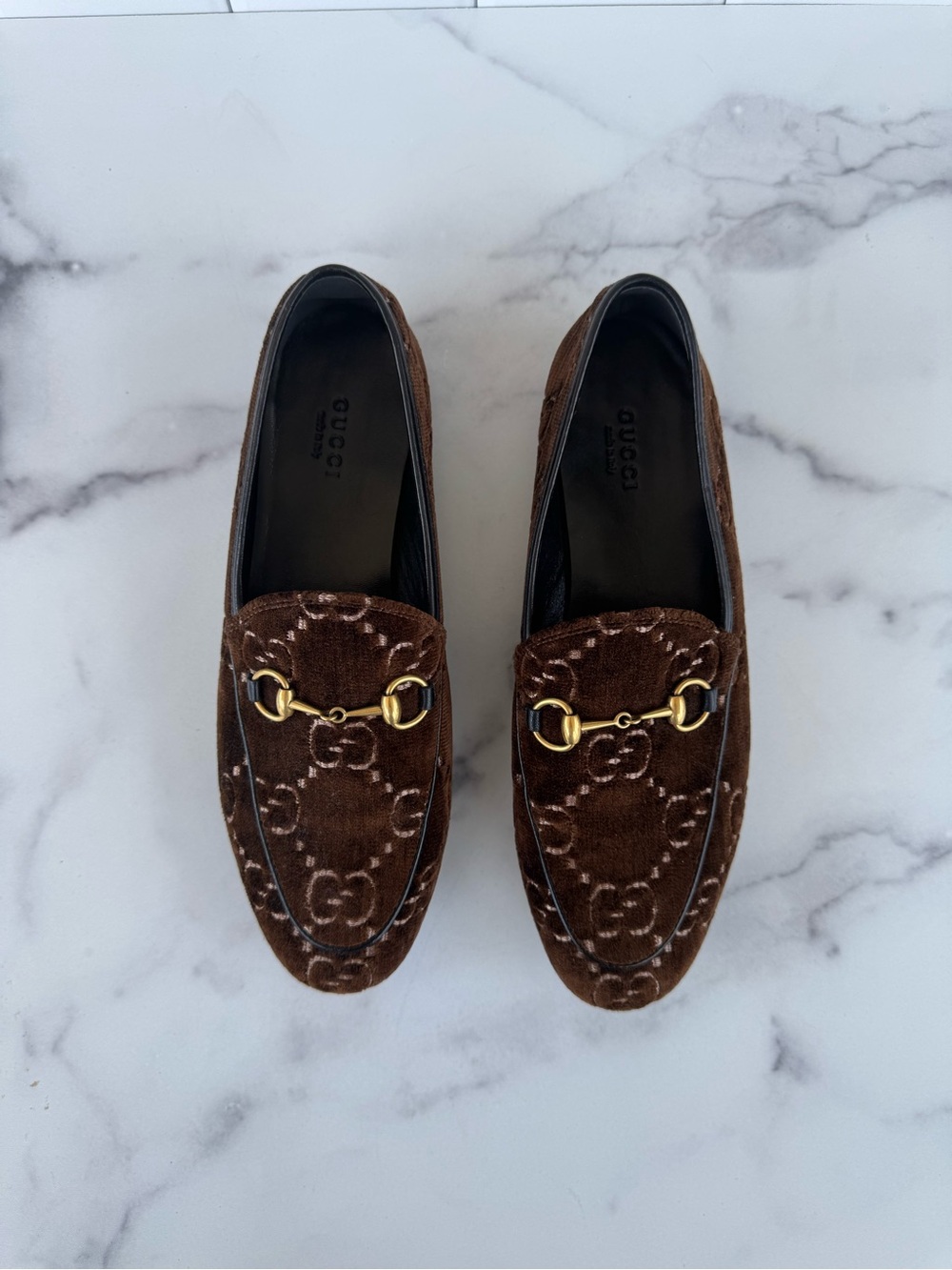 Gucci Brown Velvet Horsebit Slip-On Loafers